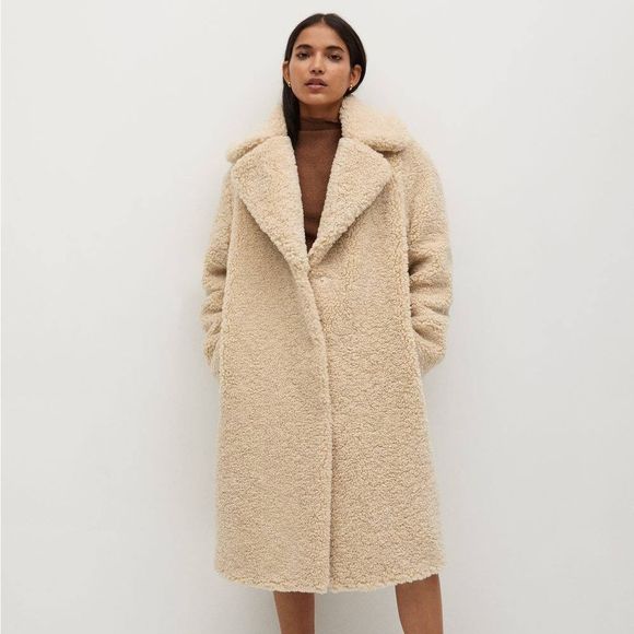 Mango Faux Shearling Fur Coat New - Picture 2 of 7